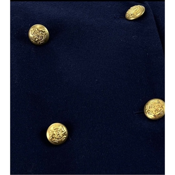 Joan Leslie Womens Sz 12 Navy Blue Gold Crest WOOL Double Breasted Blazer Jacket - Picture 5 of 10